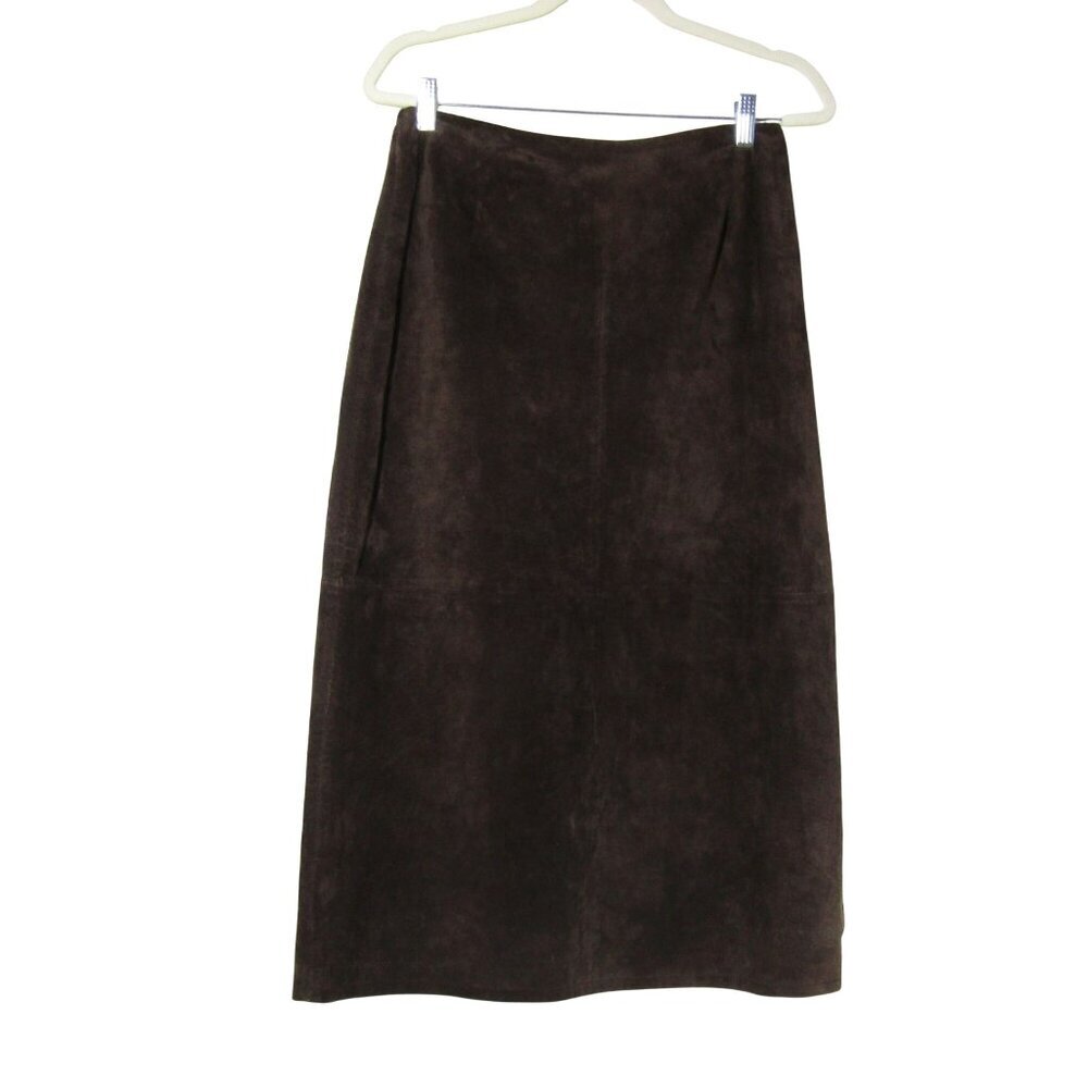 COLDWATER CREEK Brown SUEDE LEATHER Midi Skirt Western Cowgirl Prairie Rodeo P M